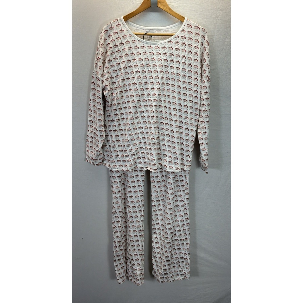 Lila and Hayes Women's Long Sleeve Pajama Set Christmas Santa Mug Pima Sz M